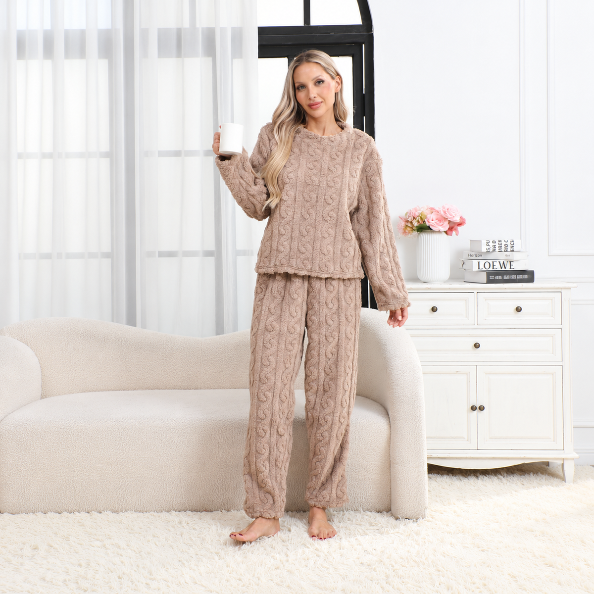 Women's Cozy Cable Knit Lounge Set