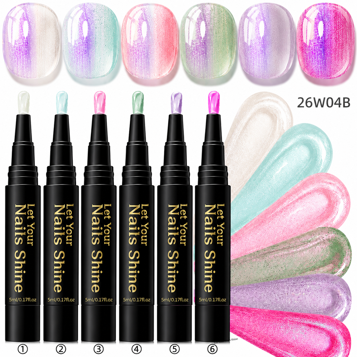 5 in 1 Aurora Gel Nail Polish Pen with Base Color and Top Coat