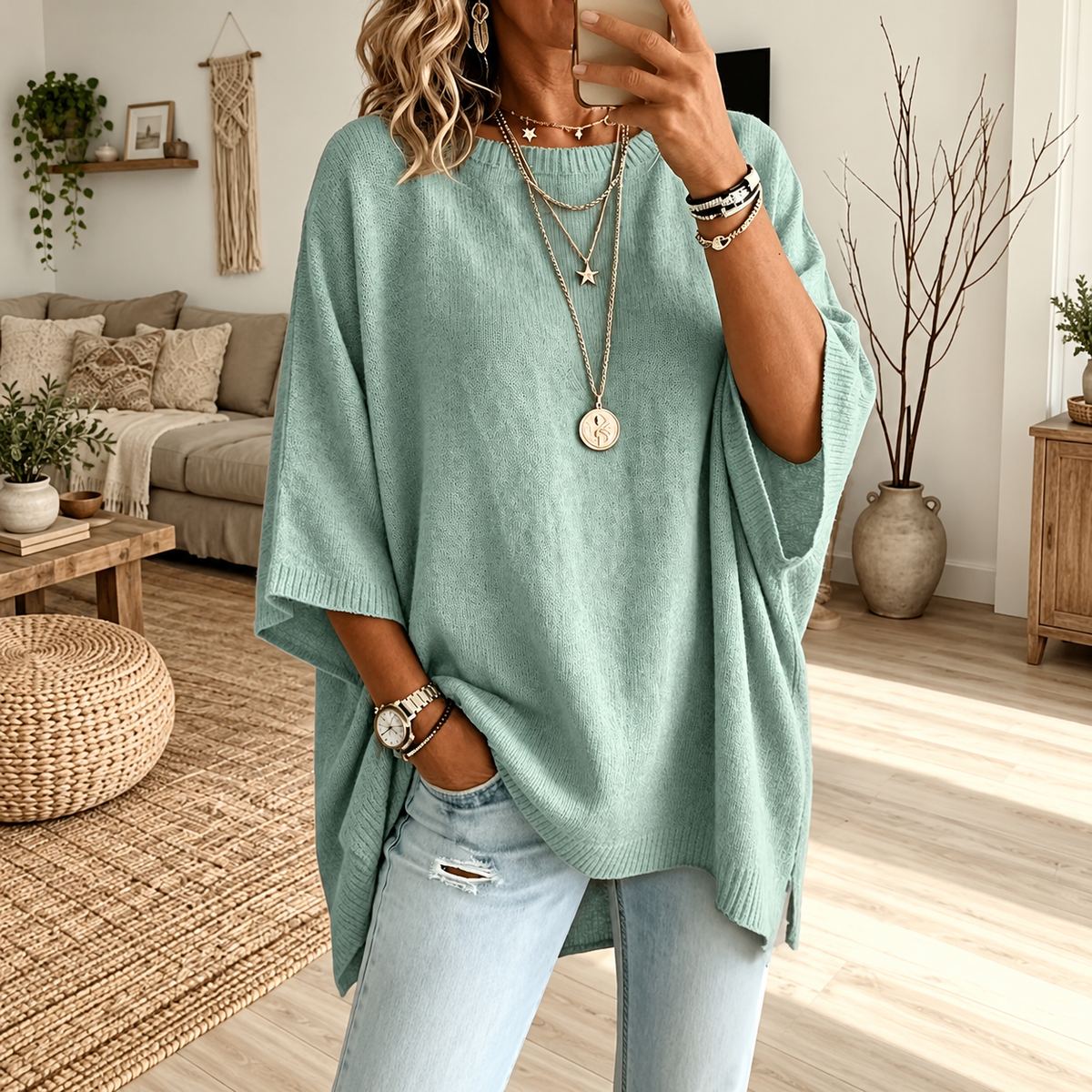 Women's Loose Solid Color Casual Knit Sweater