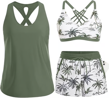 Women's Sporty Tankini Set with Shorts Pockets Athletic Bathing Suit 2026 Modest