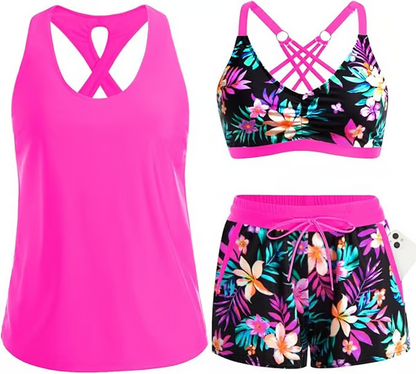Women's Sporty Tankini Set with Shorts Pockets Athletic Bathing Suit 2026 Modest
