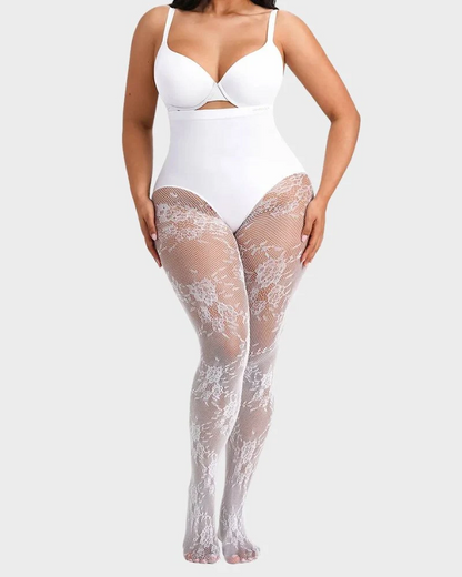 High-Waisted Floral Lace Shaping Tights