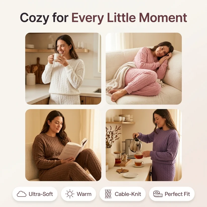Women's Cozy Cable Knit Lounge Set