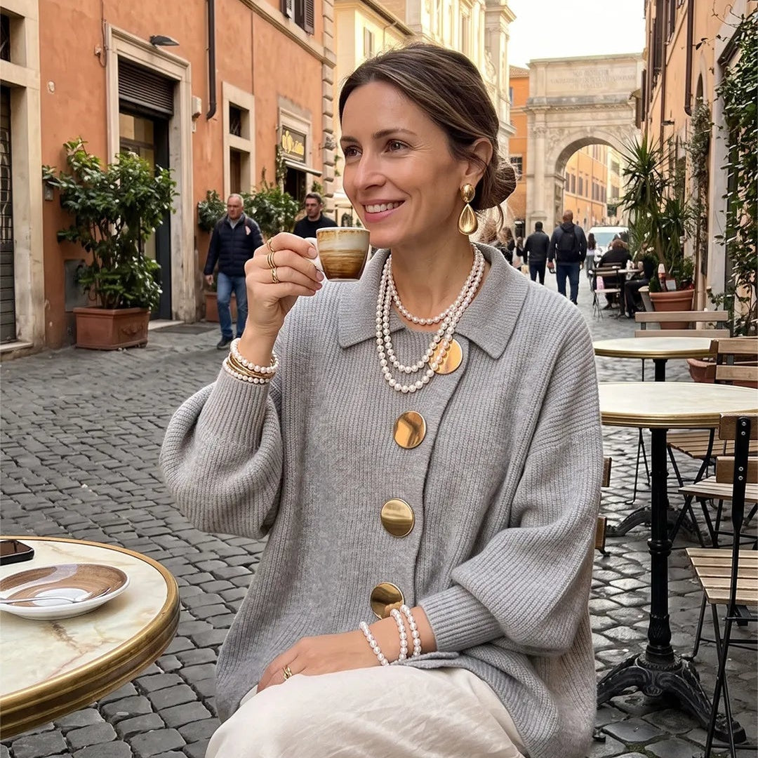 Women's French Knit Cardigan Metal Buttons Irregular Hem