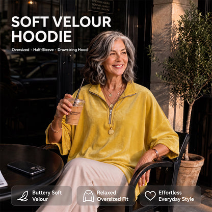 Women's Velvet Oversized Pullover Half Zip 3/4 Sleeve