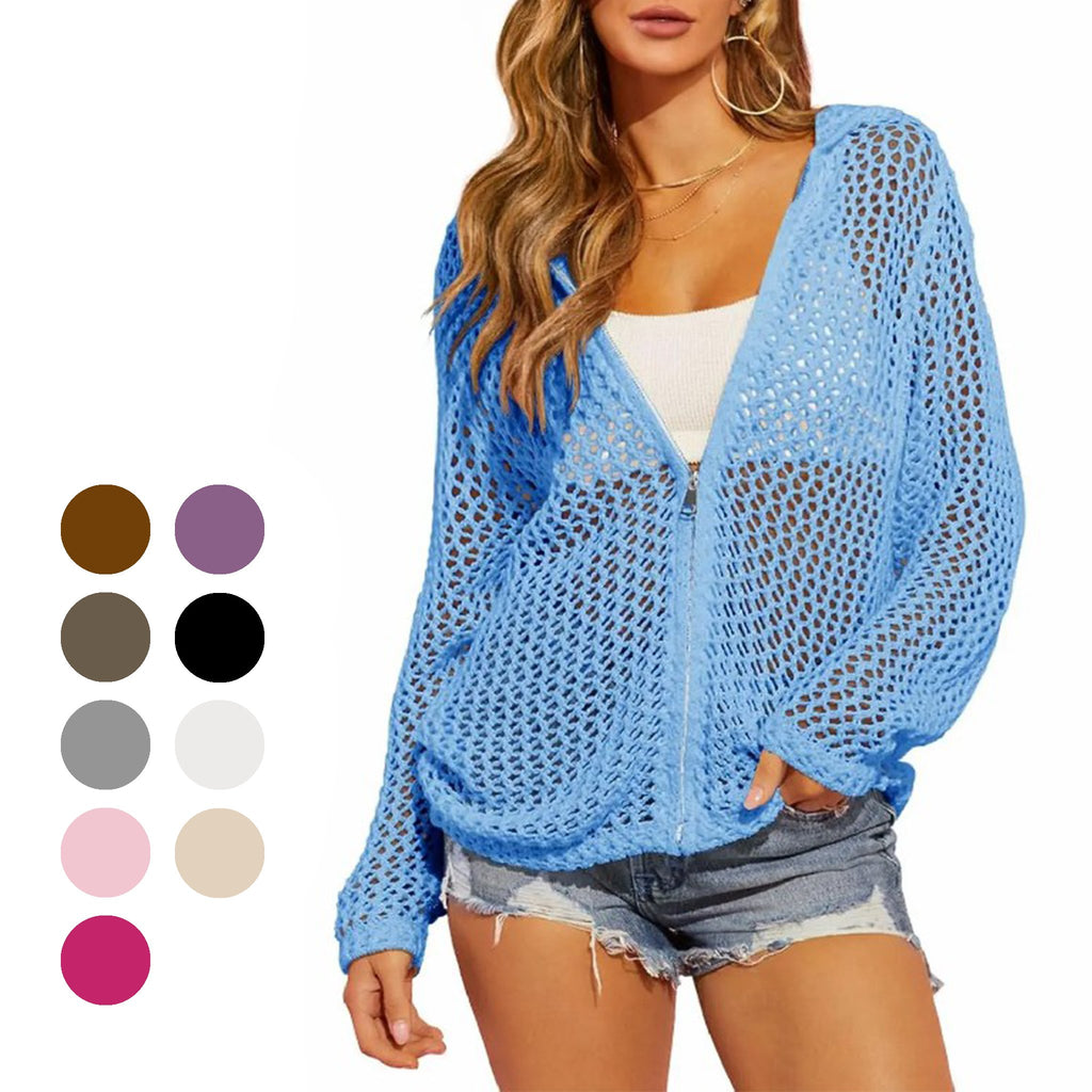 Women's Crochet Lightweight Zip-Up Cardigan