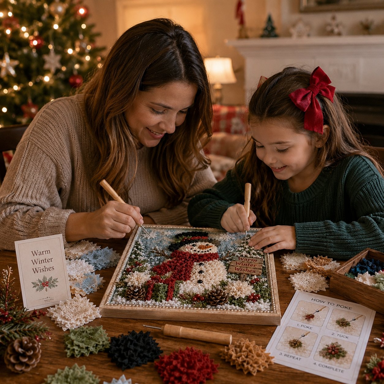 🔥🎄🧵 Premium 3D Christmas Fabric Poke Art Kit | No-Sew Holiday Craft with Pre-Punched Board, Fabric Squares & Display Stand 🎅✨