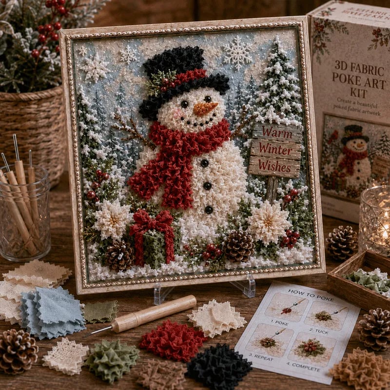 🔥🎄🧵 Premium 3D Christmas Fabric Poke Art Kit | No-Sew Holiday Craft with Pre-Punched Board, Fabric Squares & Display Stand 🎅✨