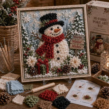 🔥🎄🧵 Premium 3D Christmas Fabric Poke Art Kit | No-Sew Holiday Craft with Pre-Punched Board, Fabric Squares & Display Stand 🎅✨