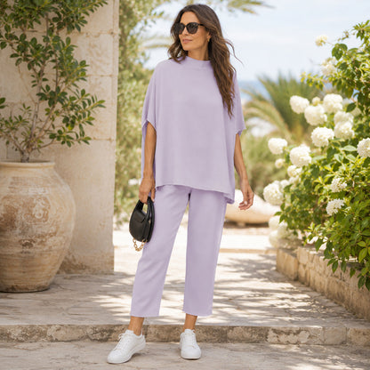Women's Two Piece Batwing Sleeve Top Wide Leg Pants