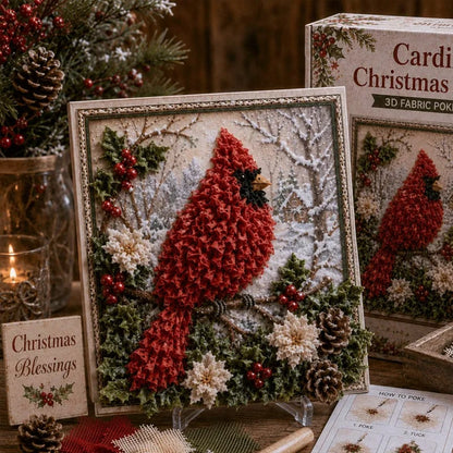 🔥🎄🧵 Premium 3D Christmas Fabric Poke Art Kit | No-Sew Holiday Craft with Pre-Punched Board, Fabric Squares & Display Stand 🎅✨