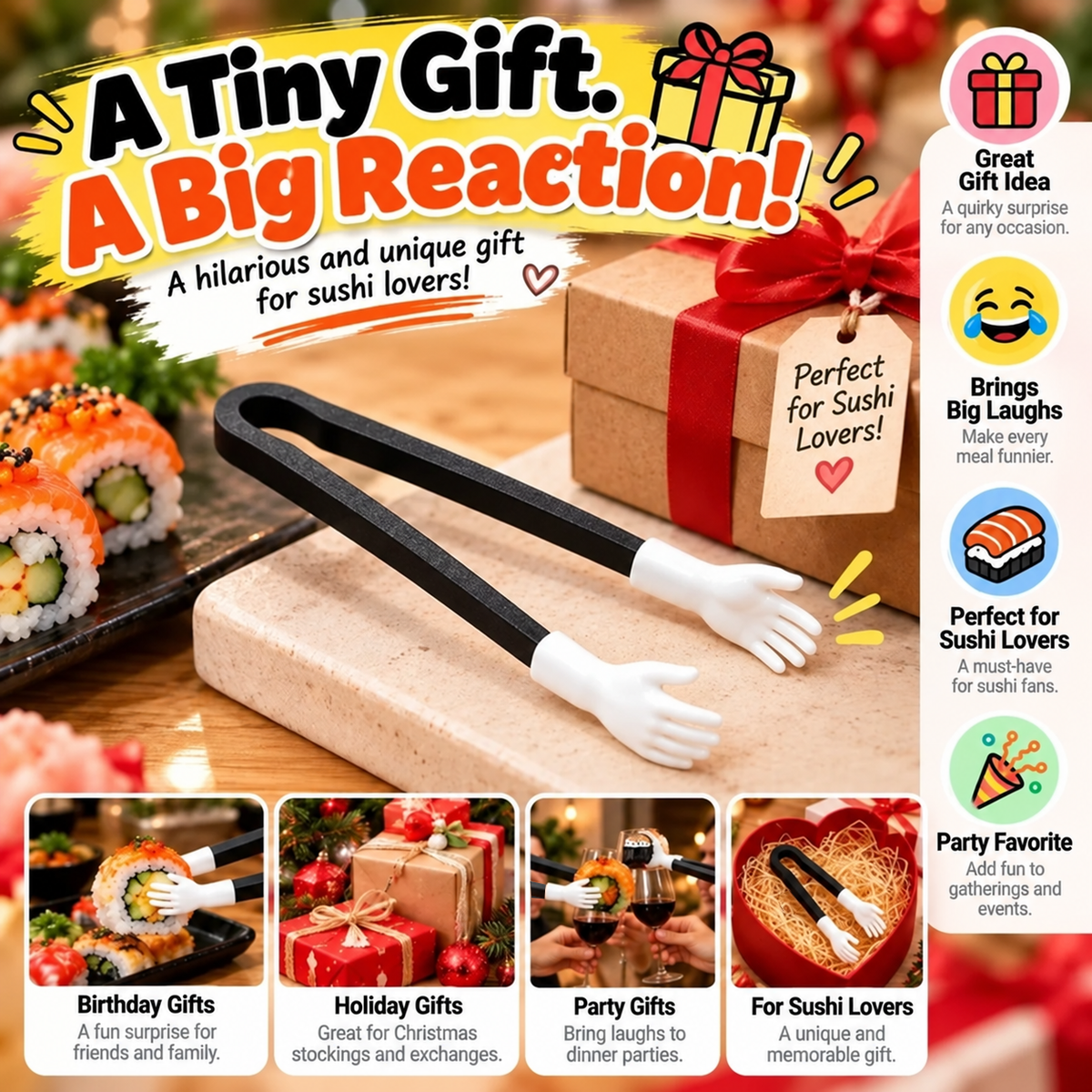 😂 Funny Tiny Hands Sushi Chopsticks – Hilarious Mini Hand Food Grabber for Sushi Lovers & Party Gifts