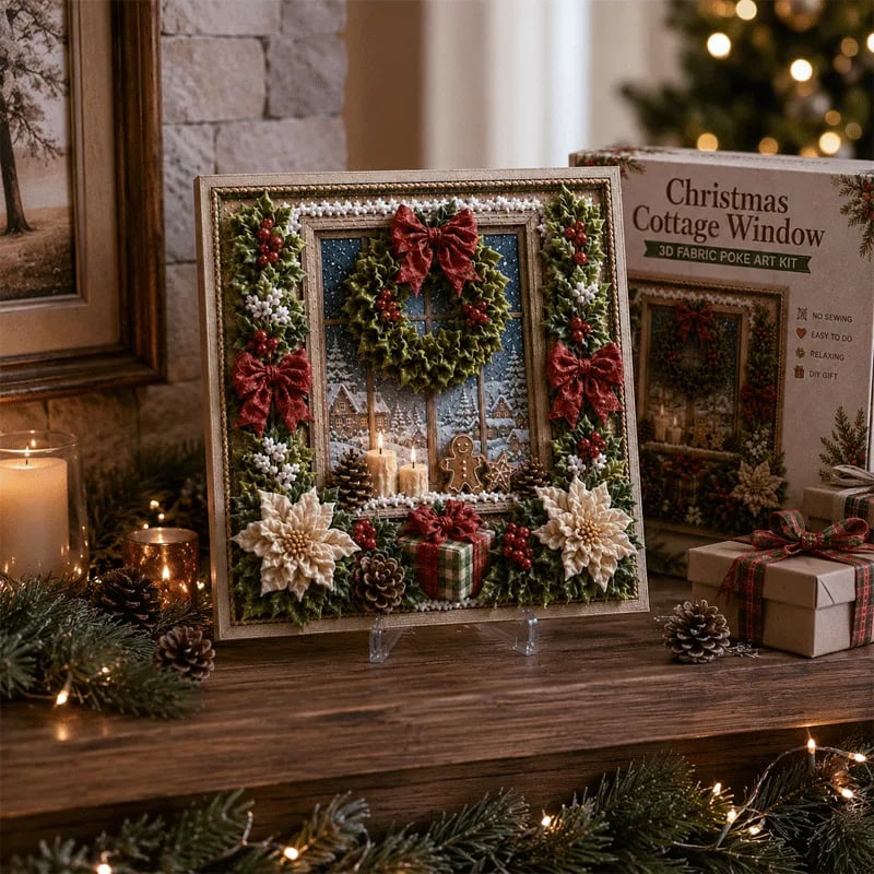 🔥🎄🧵 Premium 3D Christmas Fabric Poke Art Kit | No-Sew Holiday Craft with Pre-Punched Board, Fabric Squares & Display Stand 🎅✨