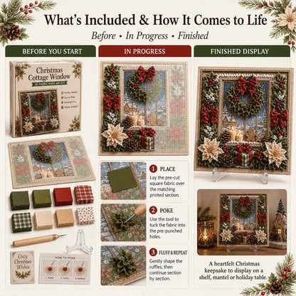 🔥🎄🧵 Premium 3D Christmas Fabric Poke Art Kit | No-Sew Holiday Craft with Pre-Punched Board, Fabric Squares & Display Stand 🎅✨