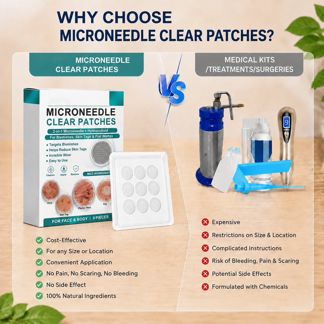 tryskintle® 2-in-1 Microneedle & Hydrocolloid Patch 🌿 Invisible Face & Body Patches for Raised Moles, Acne, Flat Warts & Skin Tags - Helps Improve the Appearance of Wrinkles, Scars & Blemishes