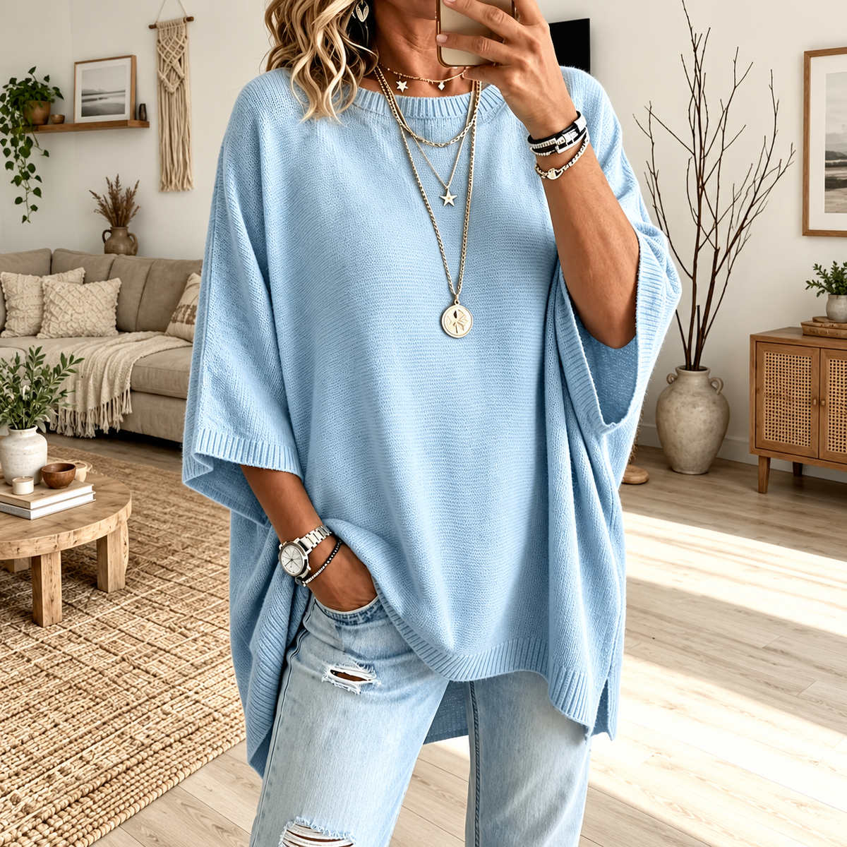 Women's Loose Solid Color Casual Knit Sweater