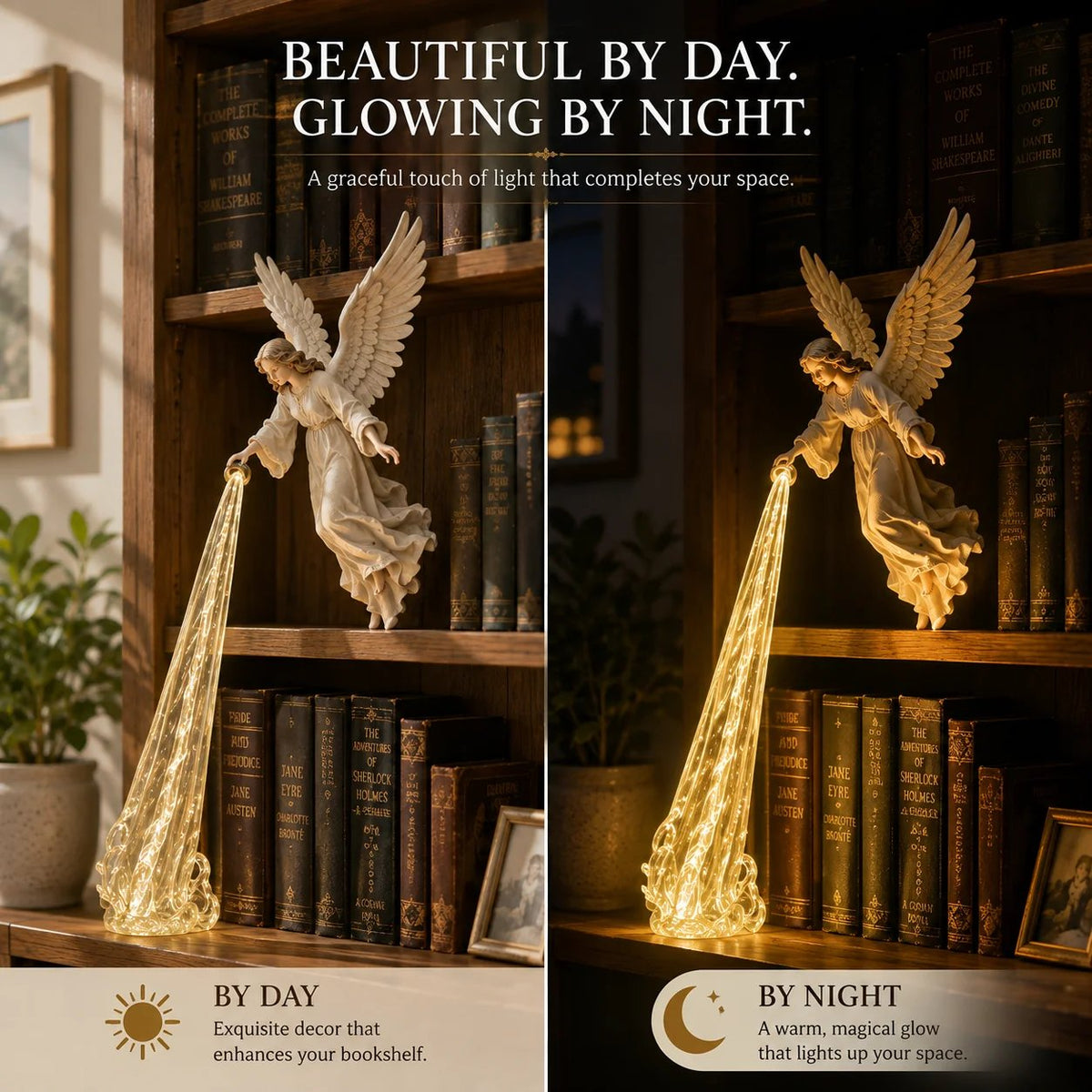 🕊️ Guardian Angel Bookshelf Light | Peaceful Angel Figurine with Warm Golden Beam for Reading Corners, Shelves & Meaningful Gifts ✨