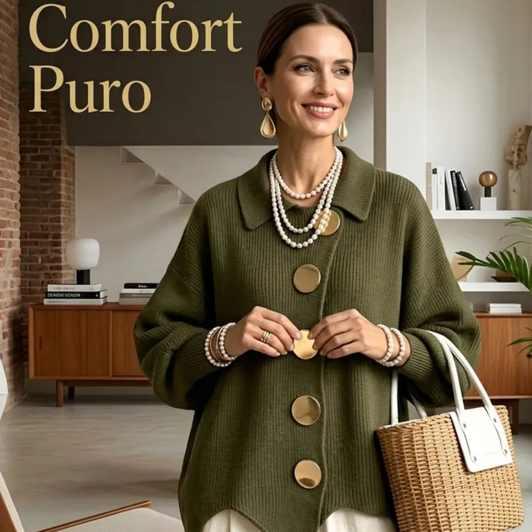 Women's French Knit Cardigan Metal Buttons Irregular Hem