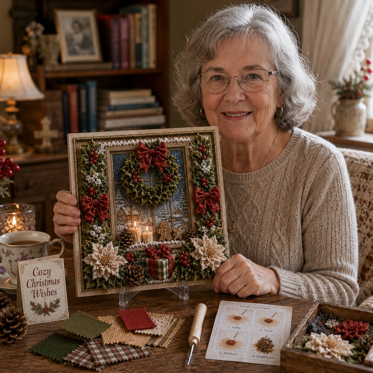 🔥🎄🧵 Premium 3D Christmas Fabric Poke Art Kit | No-Sew Holiday Craft with Pre-Punched Board, Fabric Squares & Display Stand 🎅✨