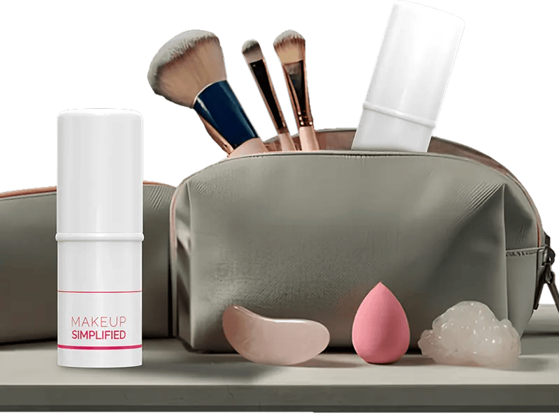 Complexion stick with makeup bag and beauty tools