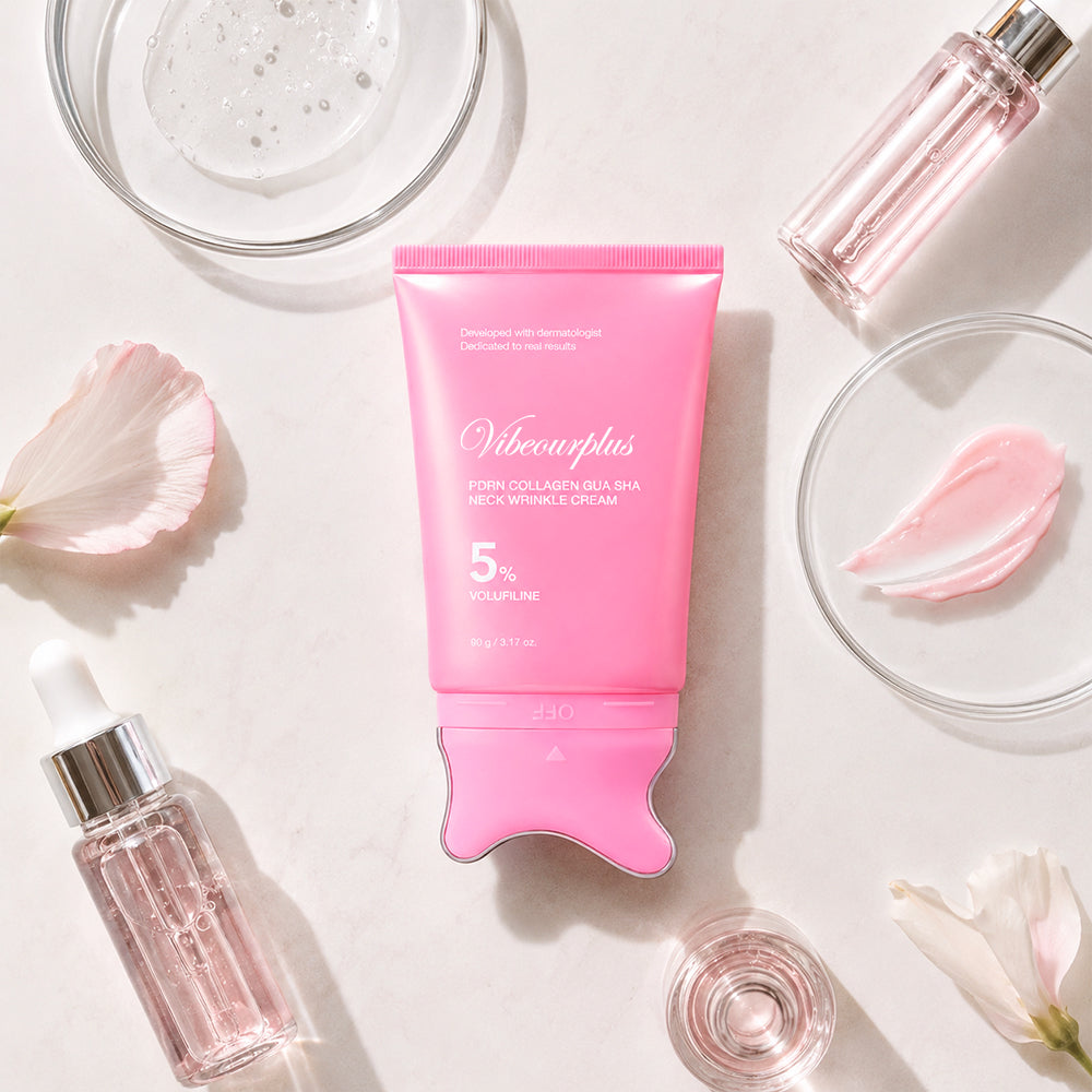 Pink neck lifting cream and skincare ingredients