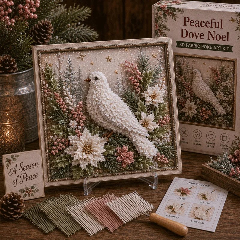 🔥🎄🧵 Premium 3D Christmas Fabric Poke Art Kit | No-Sew Holiday Craft with Pre-Punched Board, Fabric Squares & Display Stand 🎅✨