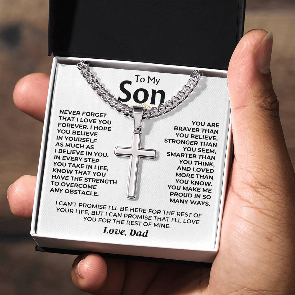 To My Son - Love Dad - Artisan Cross on Cuban Link Chain - Gift Set