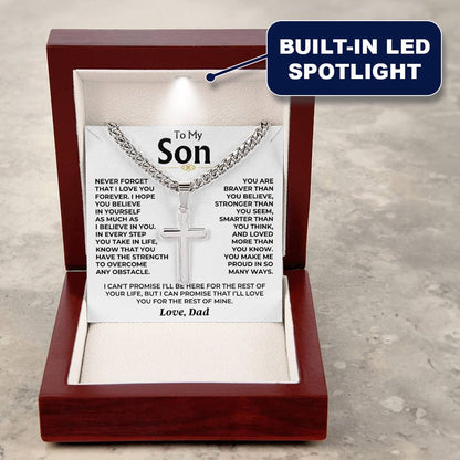 To My Son - Love Dad - Artisan Cross on Cuban Link Chain - Gift Set