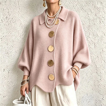 Women's French Knit Cardigan Metal Buttons Irregular Hem