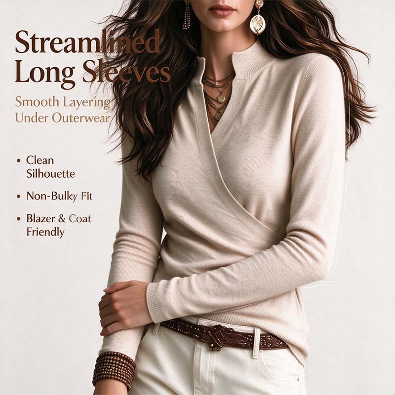 Early Autumn Fake Neck Cross Wrap Sweater for Women