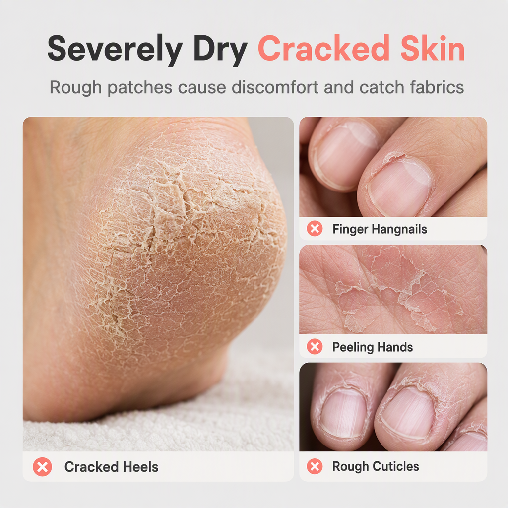 Areas commonly affected by visibly dry skin
