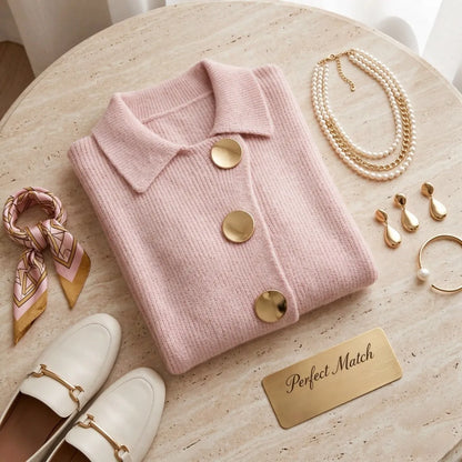 Women's French Knit Cardigan Metal Buttons Irregular Hem