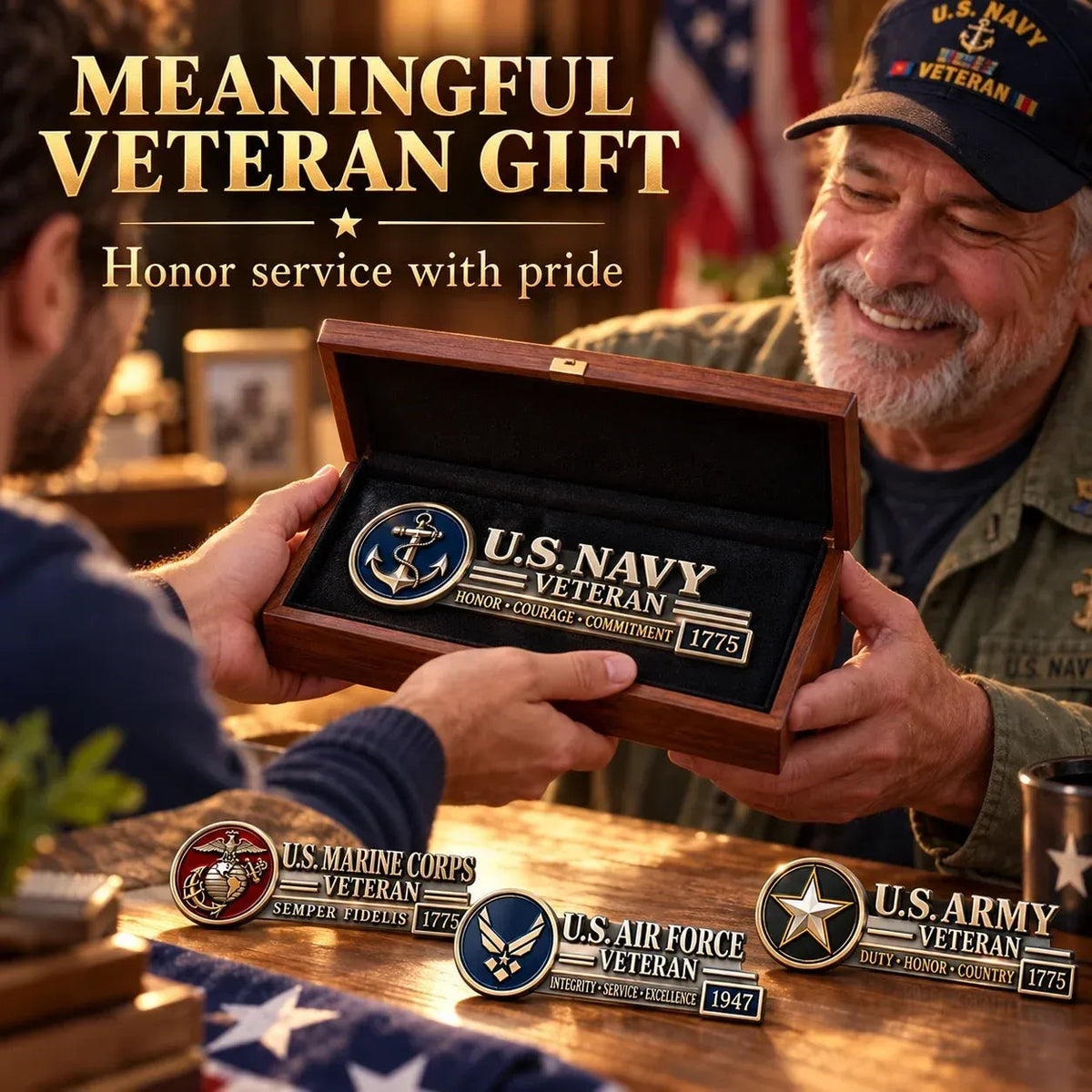 🇺🇸🎖️ Veteran Honor 3D Metal Car Emblem – A Tribute to Service & Pride