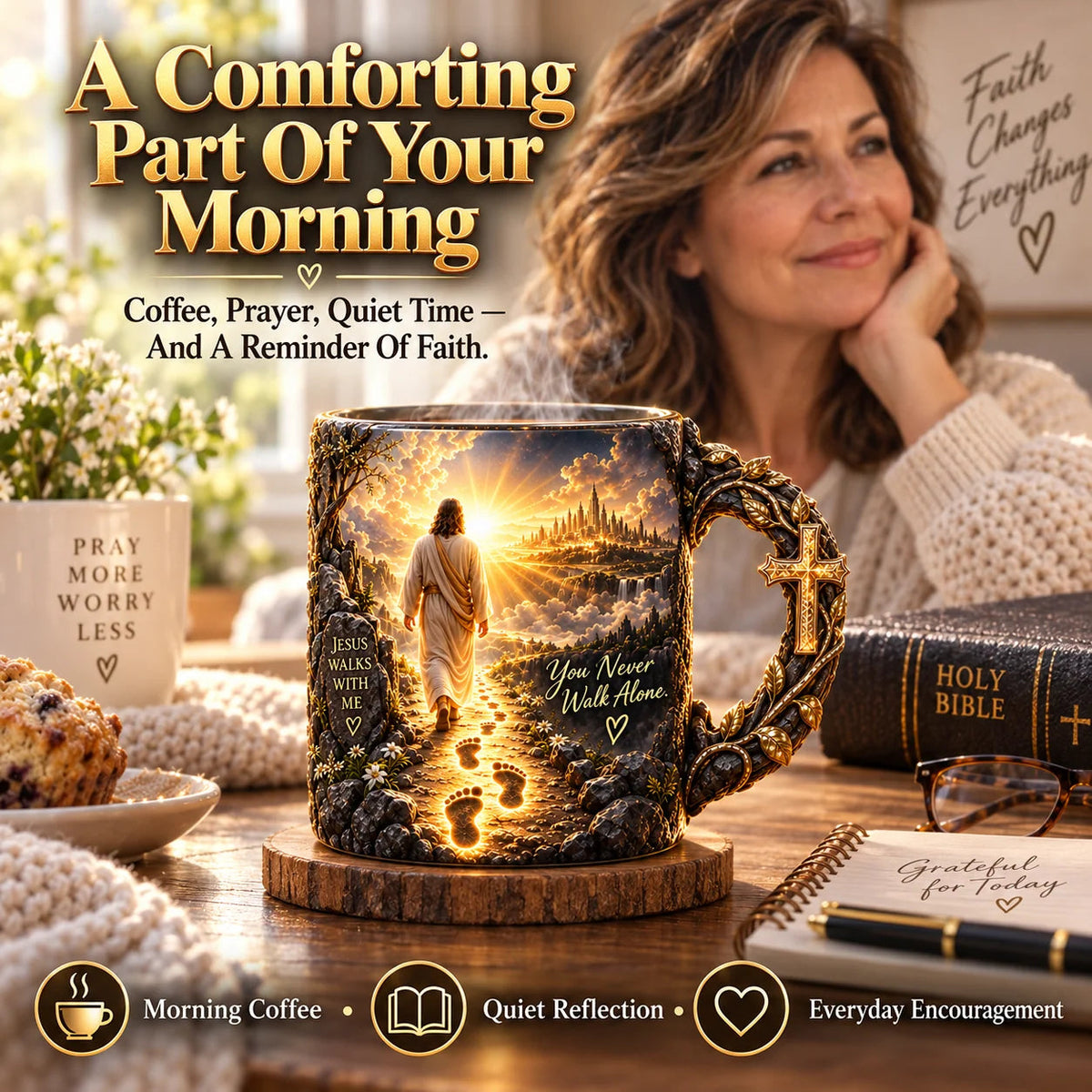 🔥Last Day 49% OFF♥✝️ Jesus Walks With Me™ – Heat-Reveal Faith Mug | You Are Never Alone