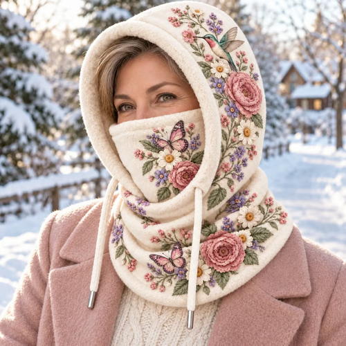 Women's Floral 3 in 1 Fleece Lined Winter Hood