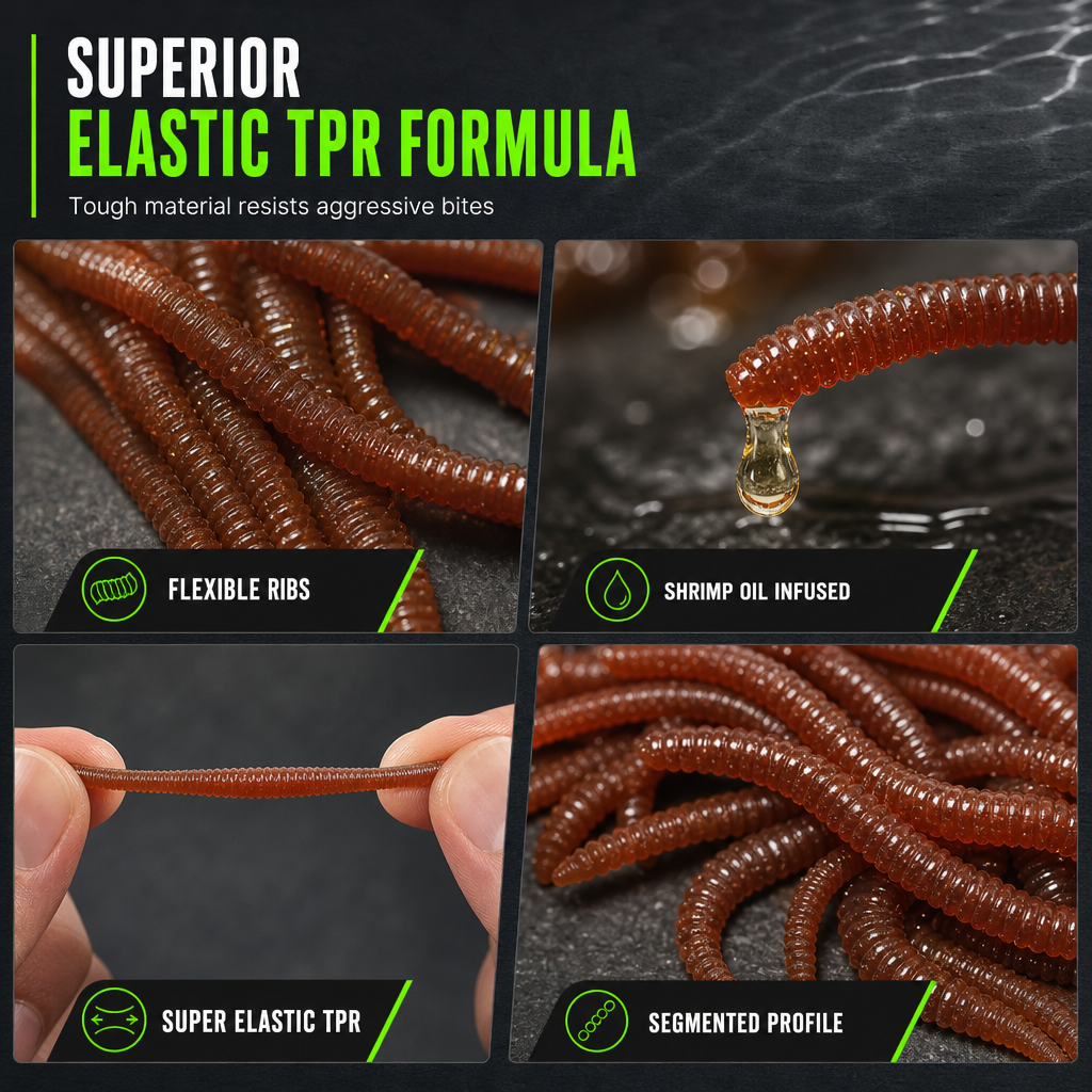📢📢50% OFF !! ⏰Simulation Earthworm Soft Fishing Lures Shrimp Scented Artificial Worm Baits for Freshwater and Saltwater Pack of 50 or 100