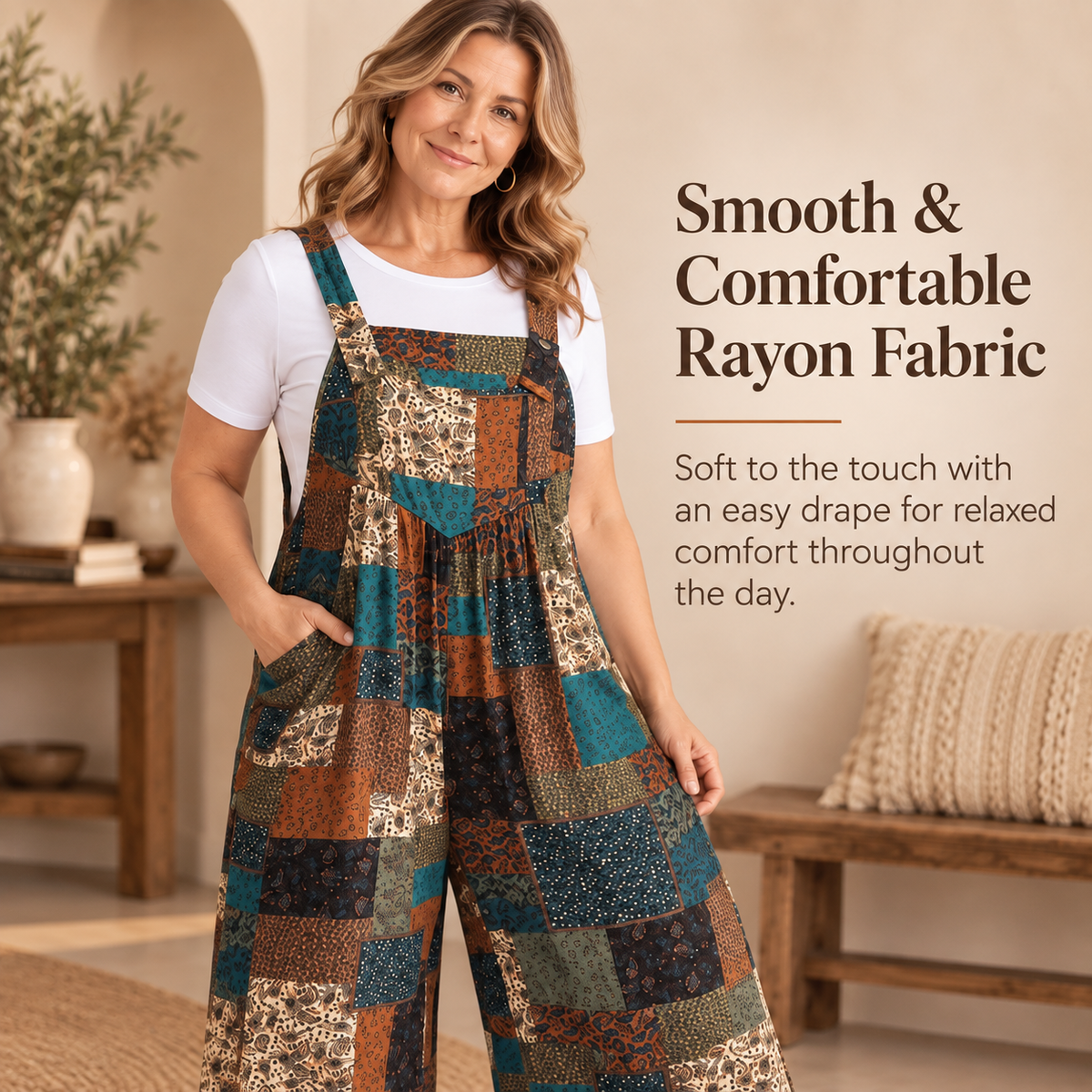 Plus Size Strapless Paisley Jumpsuit with Pockets