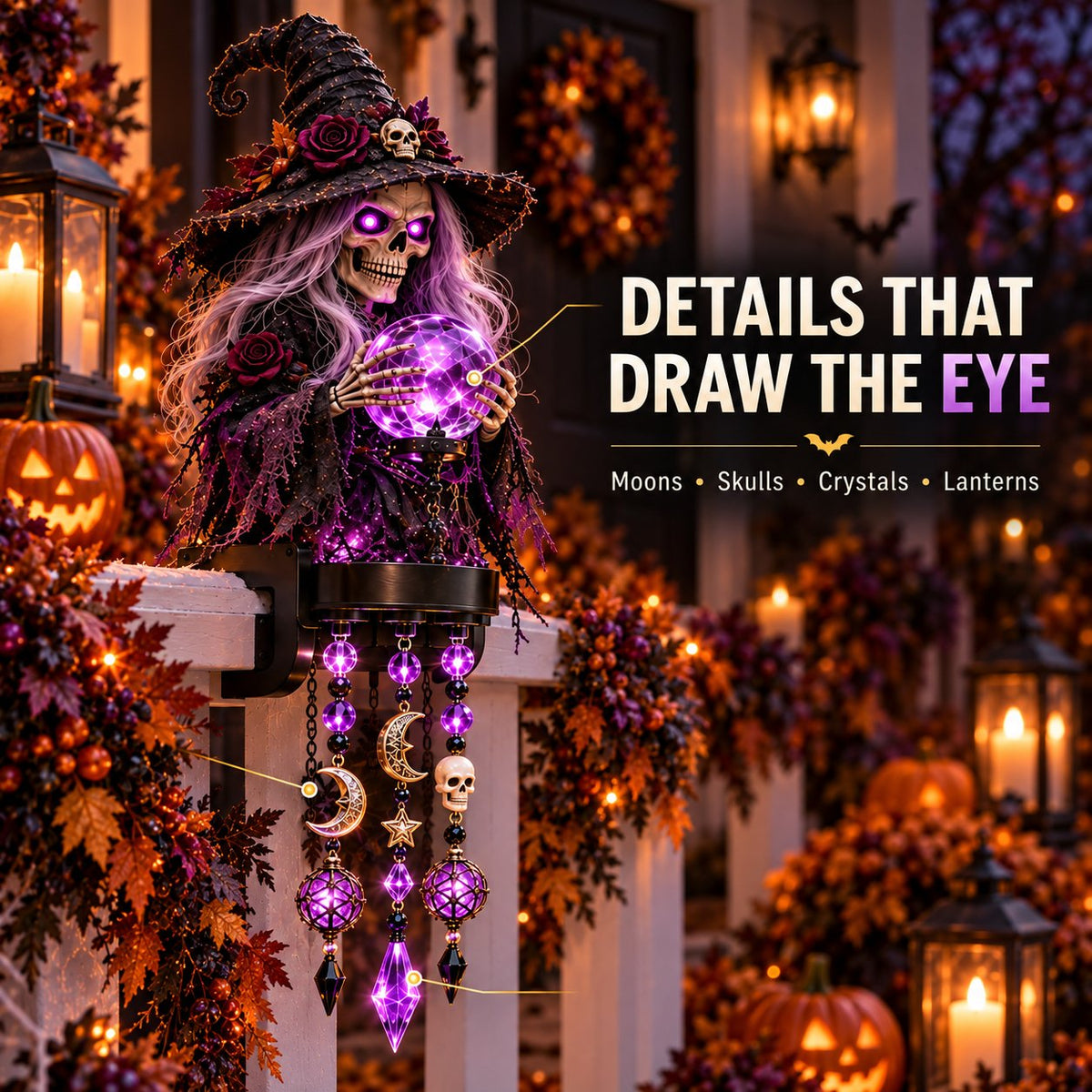 🏡🔥HOT SALE🔥🎃 Halloween Character Glow Cascade Railing Lights – Pumpkin, Witch, Ghost & Black Cat