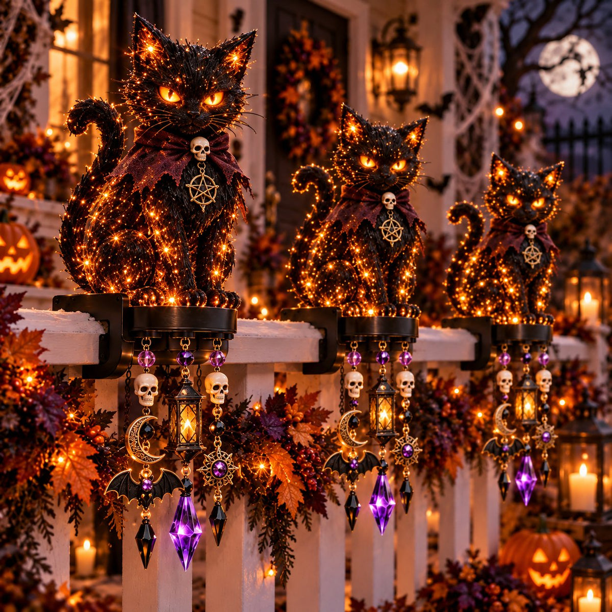 🏡🔥HOT SALE🔥🎃 Halloween Character Glow Cascade Railing Lights – Pumpkin, Witch, Ghost & Black Cat
