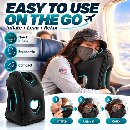 ✈️ LIMITED-TIME 50% OFF! 💨 Inflatable Travel Pillow | 360° Support – Soft Flocking, Quick Inflate, Compact
