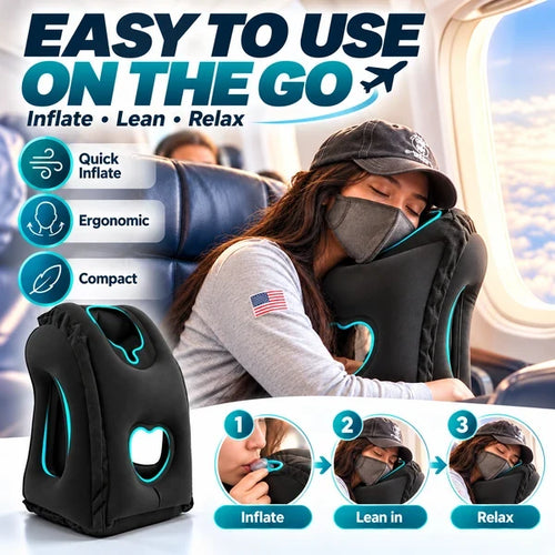 ✈️ LIMITED-TIME 50% OFF! 💨 Inflatable Travel Pillow | 360° Support – Soft Flocking, Quick Inflate, Compact