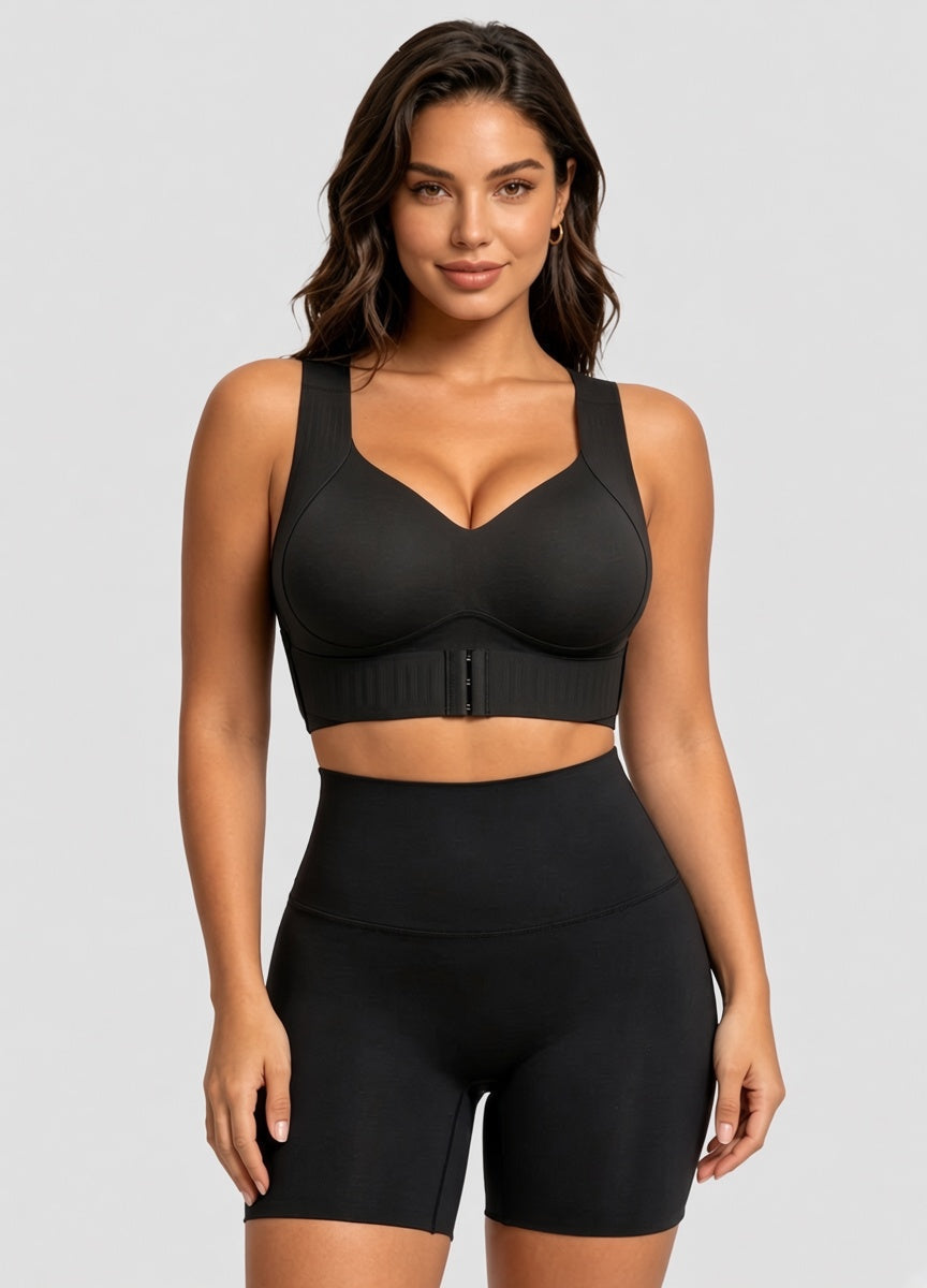 Cross Back Front Closure Wireless Posture Support Bra