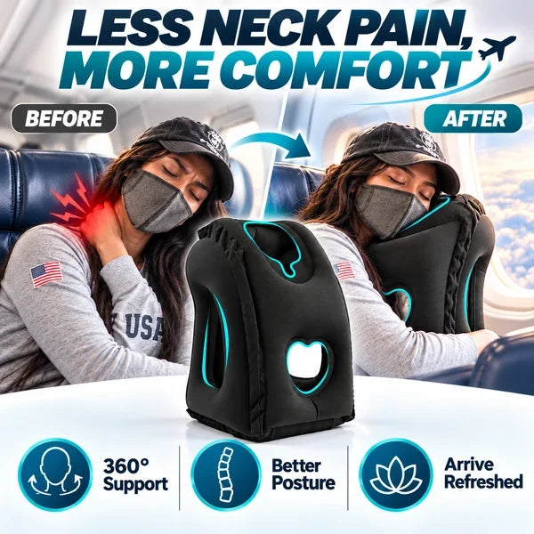 ✈️ LIMITED-TIME 50% OFF! 💨 Inflatable Travel Pillow | 360° Support – Soft Flocking, Quick Inflate, Compact