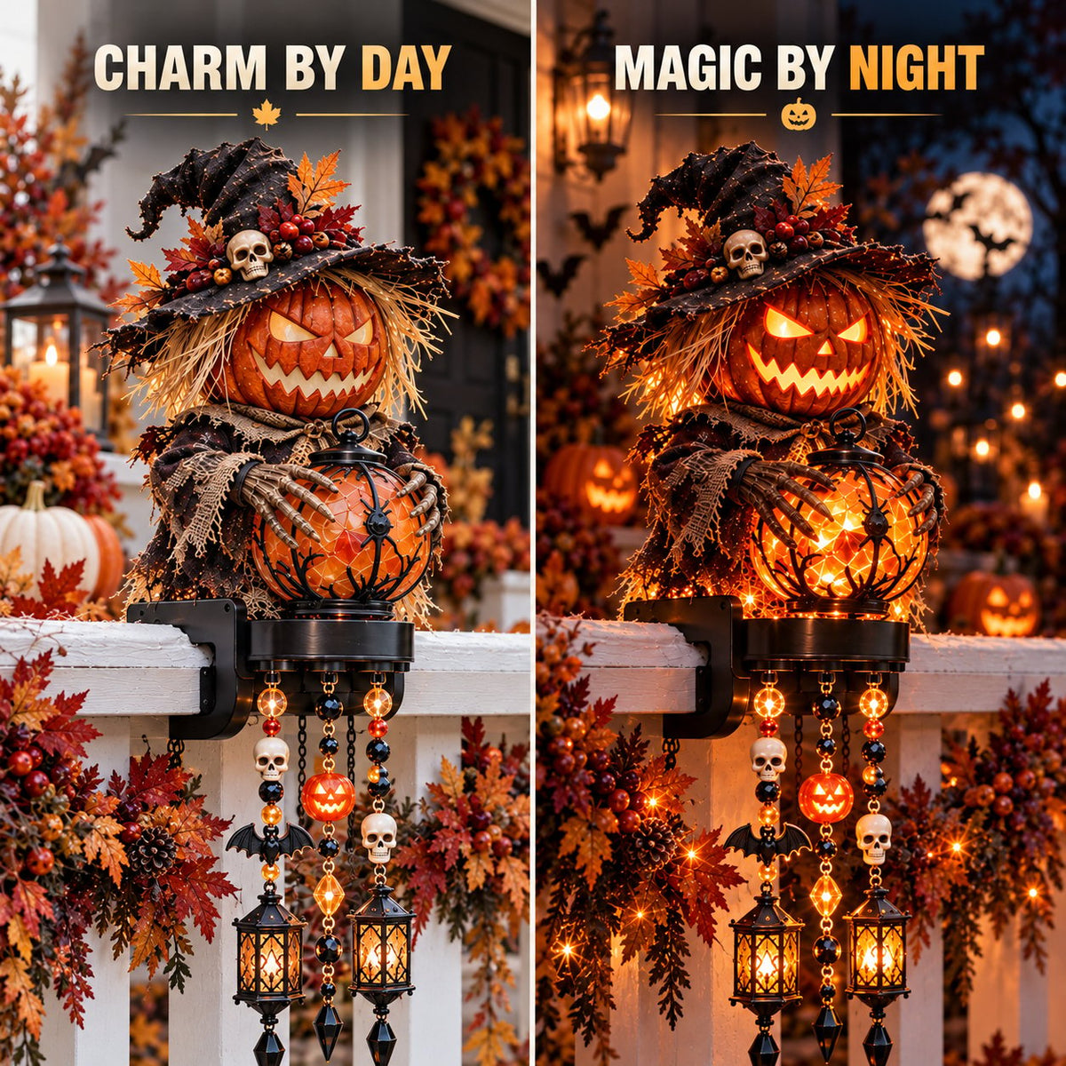 🏡🔥HOT SALE🔥🎃 Halloween Character Glow Cascade Railing Lights – Pumpkin, Witch, Ghost & Black Cat
