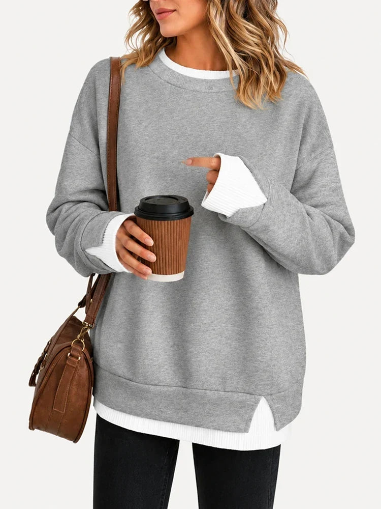 Faux-Layered Oversized Crewneck Sweatshirt