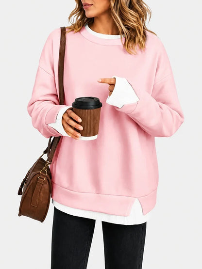 Faux-Layered Oversized Crewneck Sweatshirt